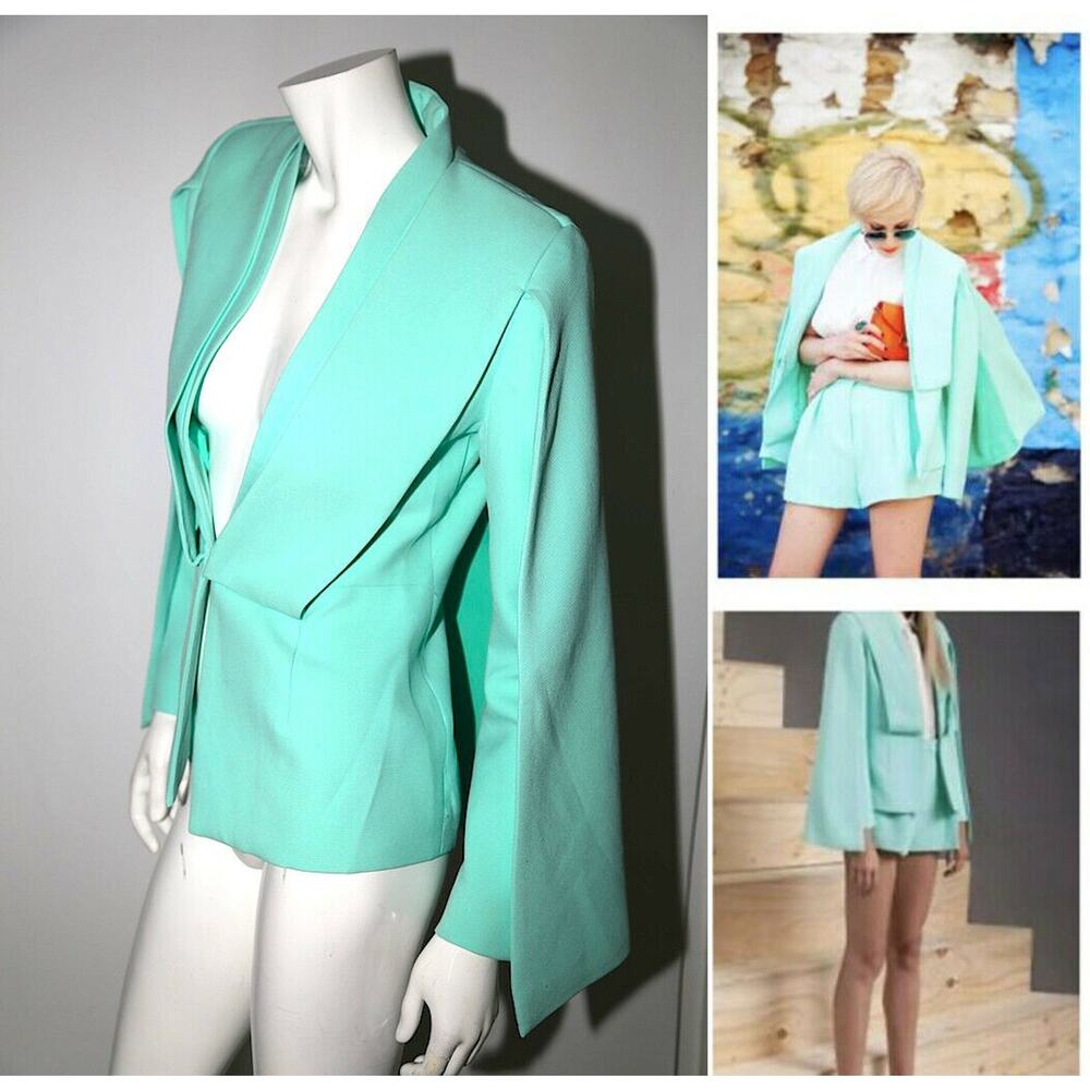 Designer Turquoise Green Cape Blazer Jacket size L